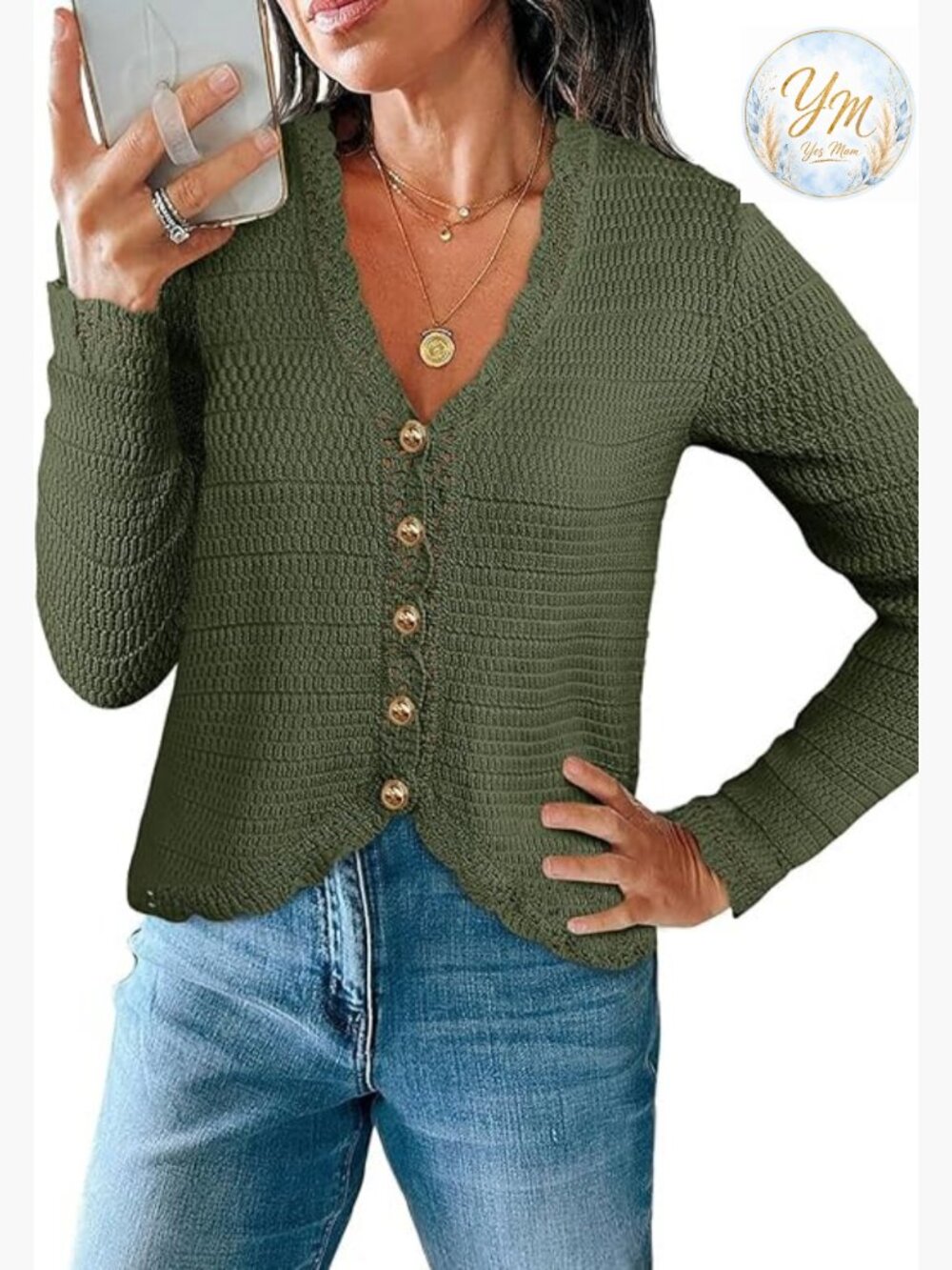 V Neck Cardigan Sweater Button Up Cropped Boho Knit Long Sleeve Loose Trendy Top